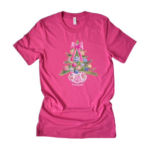 Pink Chinoiserie Christmas Tree Tee