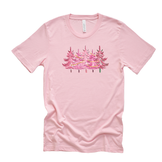 Pink Christmas Trees Tee with Gold Foil